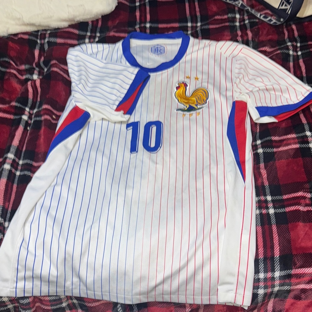 Nike White Blue Red France Football Jersey #10